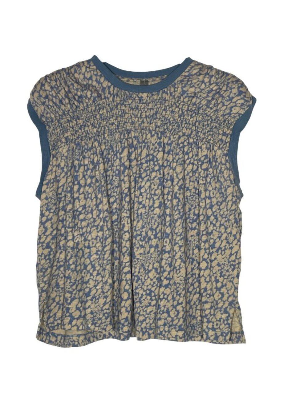 Anthropologie Blue Floral Smocked Cotton Sleeveless Top Sz MED Boho